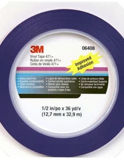 3M 06408 Vinyl Tape, 471+, indigo, 0.5 in x 36.0 yd x 5.3 mil (1.3 cm x 32.9 m x 0.1 mm)