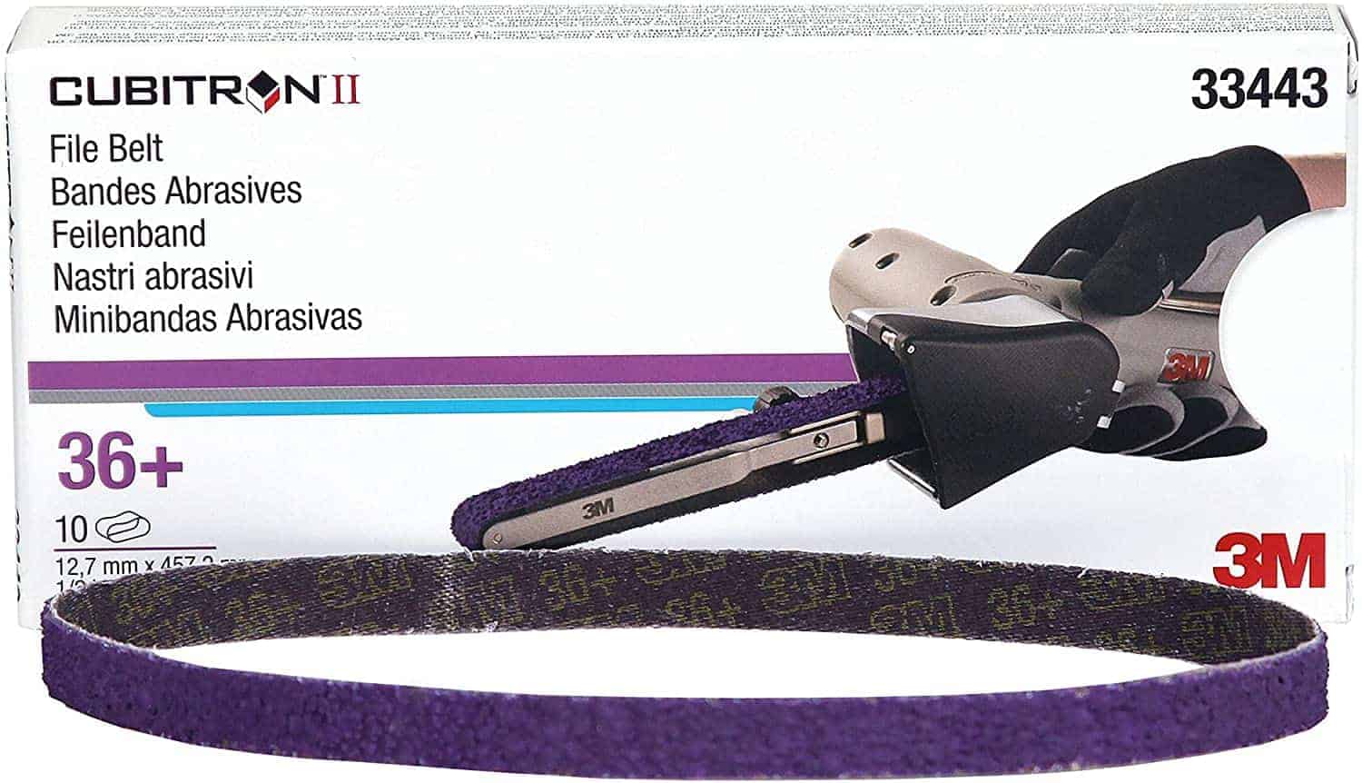 3M Cubitron II File Belt, 33443, 36+, 1/2 in x 18 in (12.7 mm x 457.2 mm), 10 belts per carton