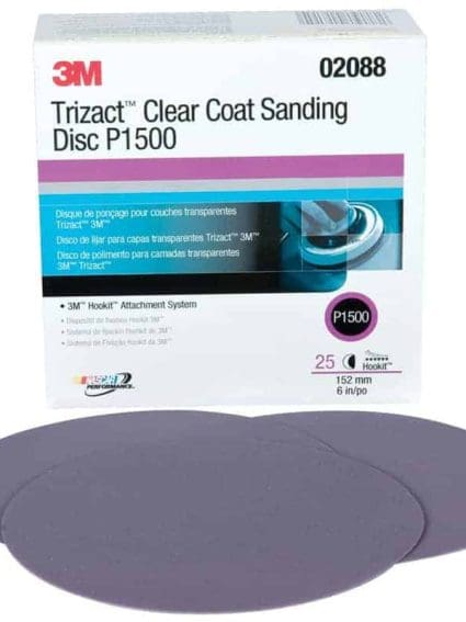 3M Trizact Hookit Clear Coat Sanding Disc 1500 Grit, 02088, 6 Inch, 25 Discs per Carton