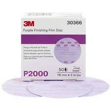 3M Hookit Purple Finishing Film Abrasive Disc 2000 Grit, 30366, 3 Inch, 50 Discs per Carton