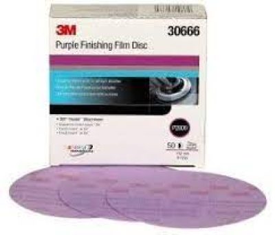 3M Hookit Purple Finishing Film Abrasive Disc 2000 Grit, 30666, 6 Inch, 50 Discs per Carton