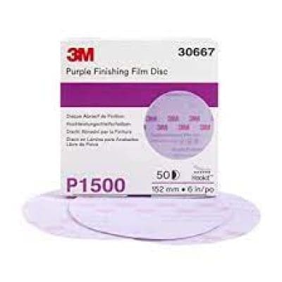 3M Hookit Purple Finishing Film Abrasive Disc 1500 Grit, 30667, 6 Inch, 50 Discs per Carton