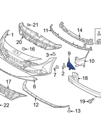 HY1039184 Passenger Side Front Bumper Grille