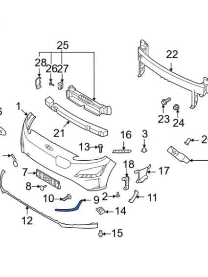 HY1046129 Front Driver Side Bumper Cover Molding